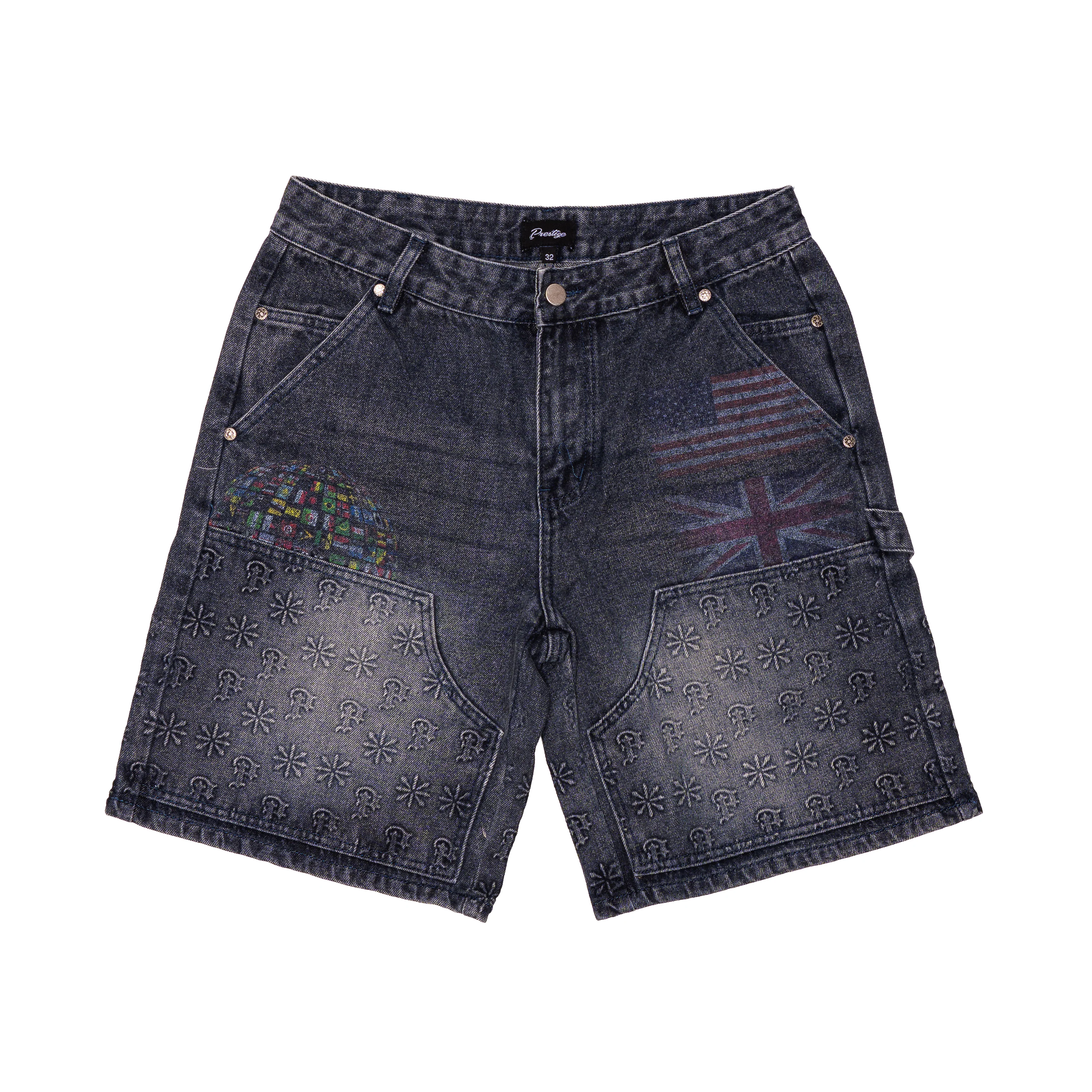 Blue Embossed Denim Jorts