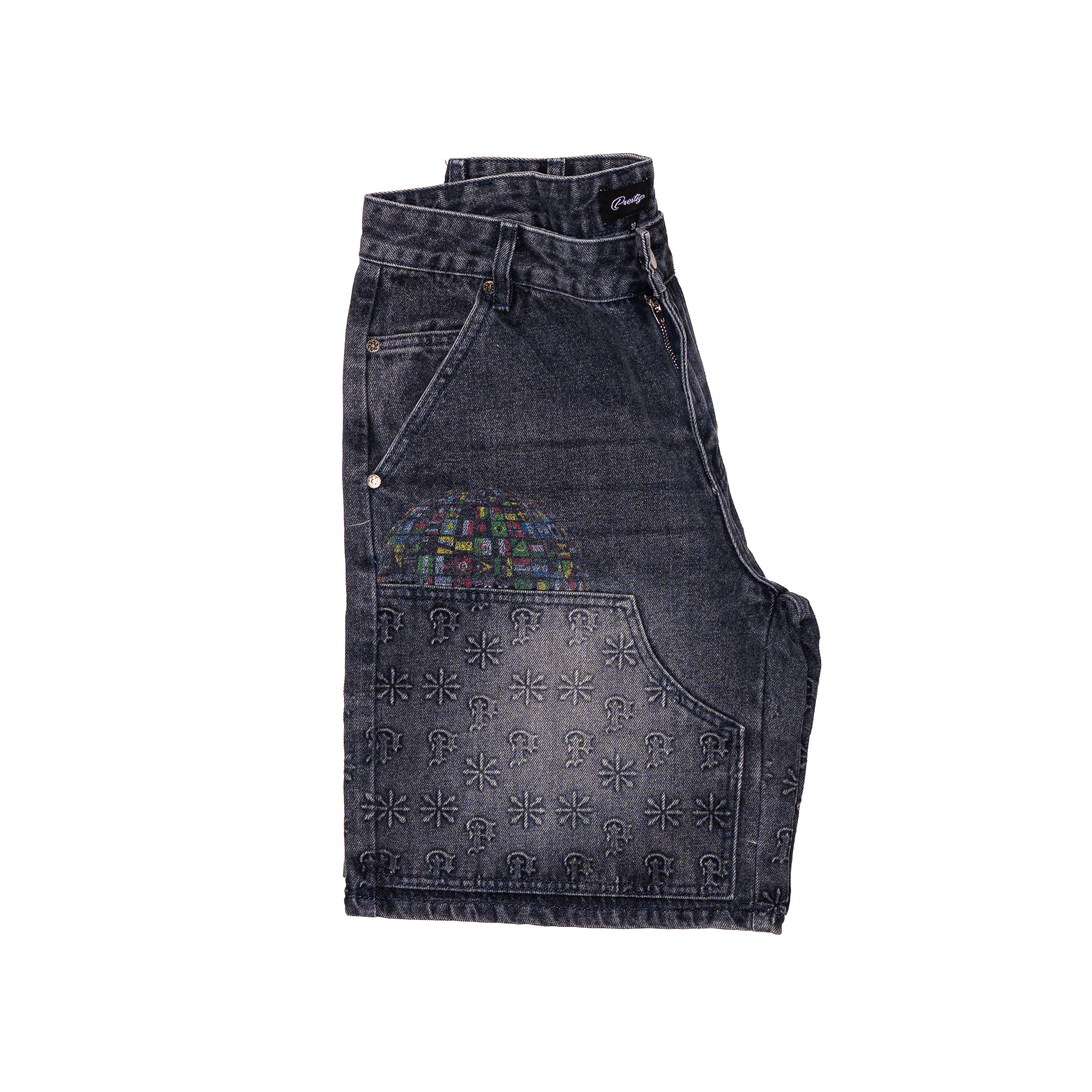 Blue Embossed Denim Jorts - Image 3