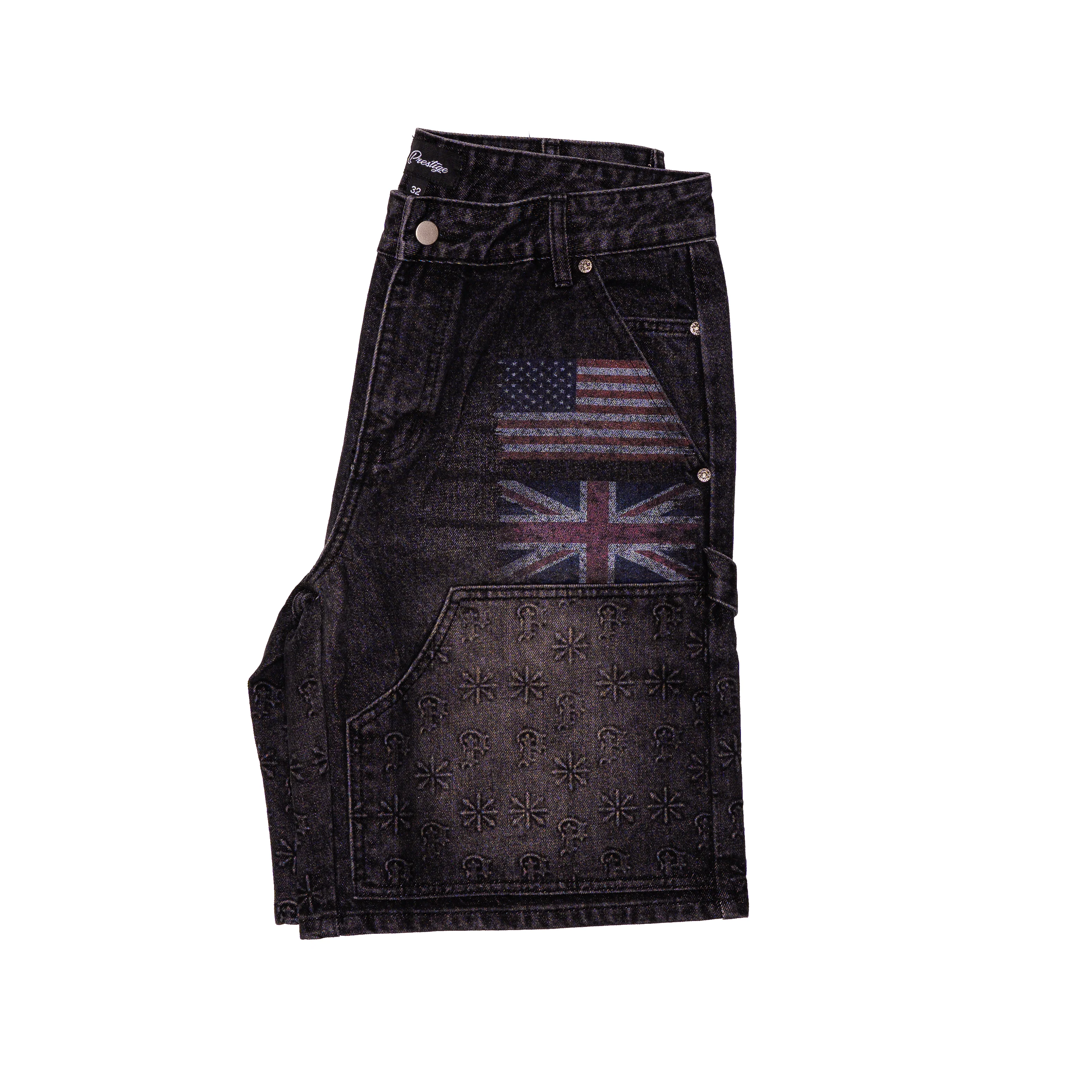 Black Embossed Denim Jorts - Image 4